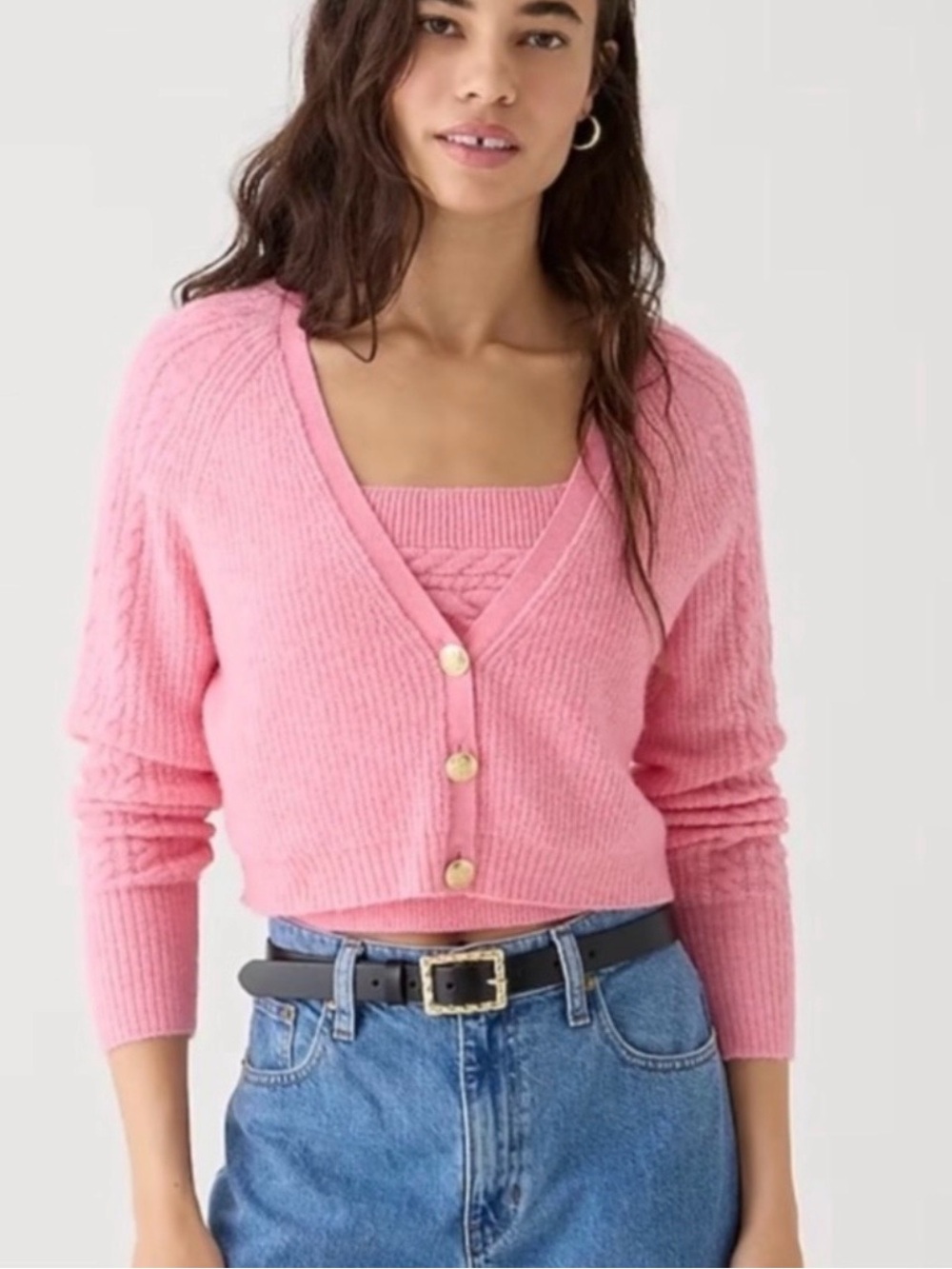 J. Crew Pink Cropped V-Neck Button-Up Cardigan